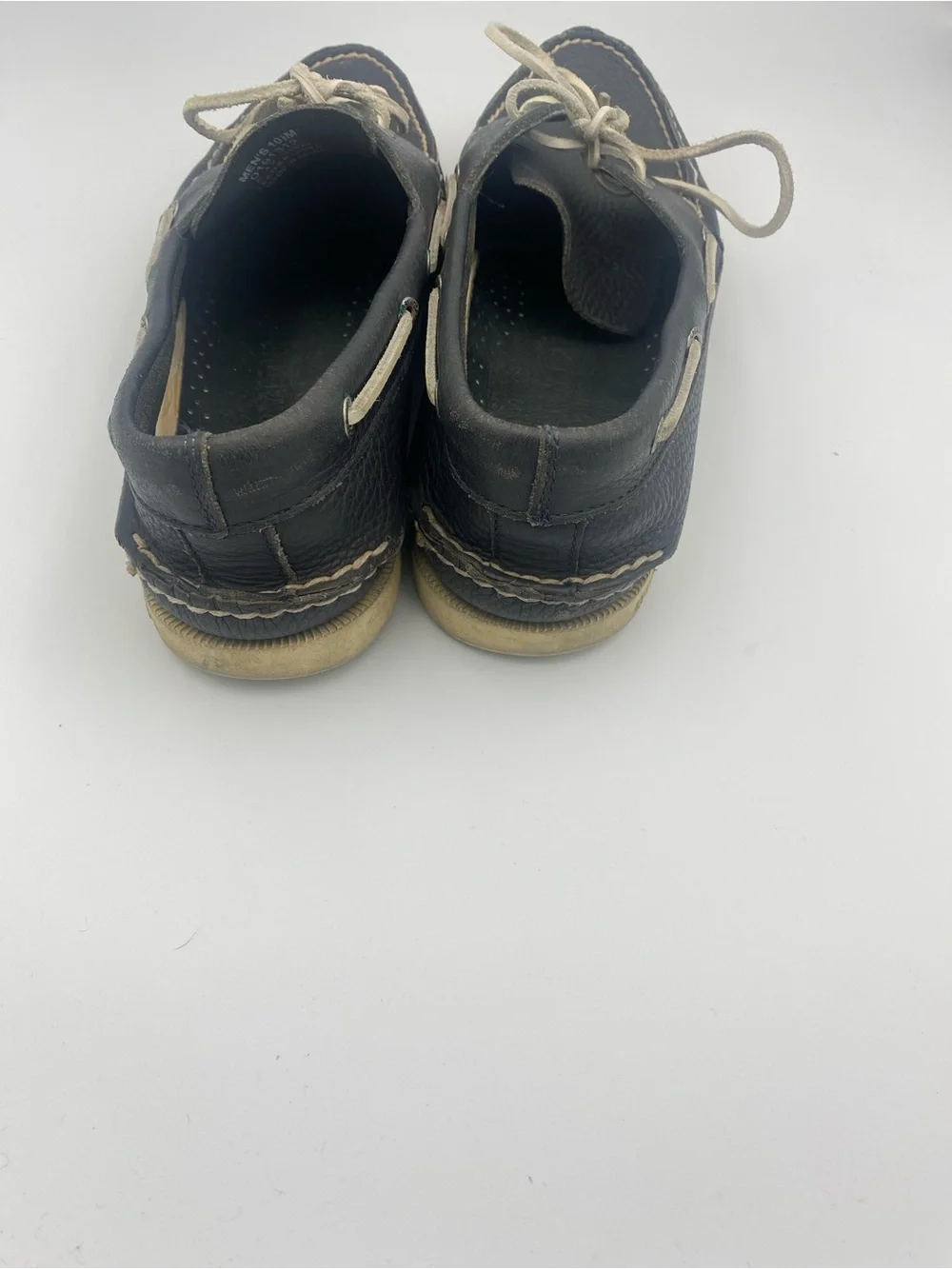 Sperry Dark Brown Leather Boat Shoes with Cream Laces